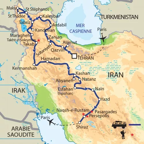Carte de l'itinéraire : La Perse d'hier et l'Iran d'aujourd'hui