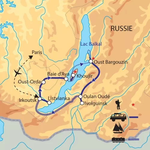 Carte de l'itinéraire : Irkoutsk et le lac Baikal, perle de Sibérie