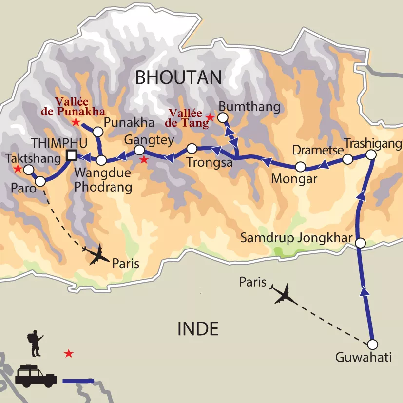 Carte de l'itinéraire : Grand Bhoutan