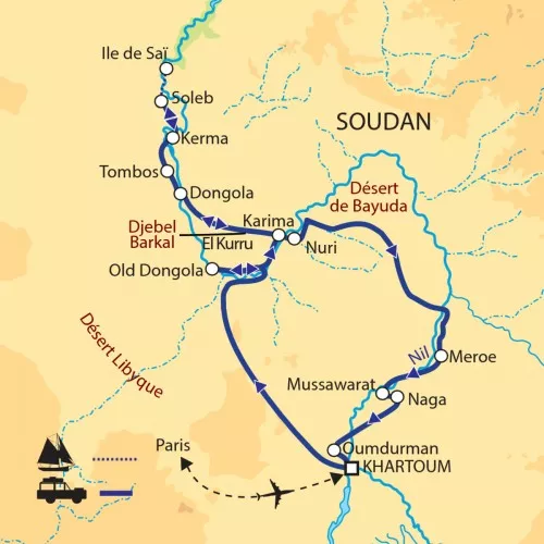 Carte de l'itinéraire : Royaumes antiques et déserts de nubie