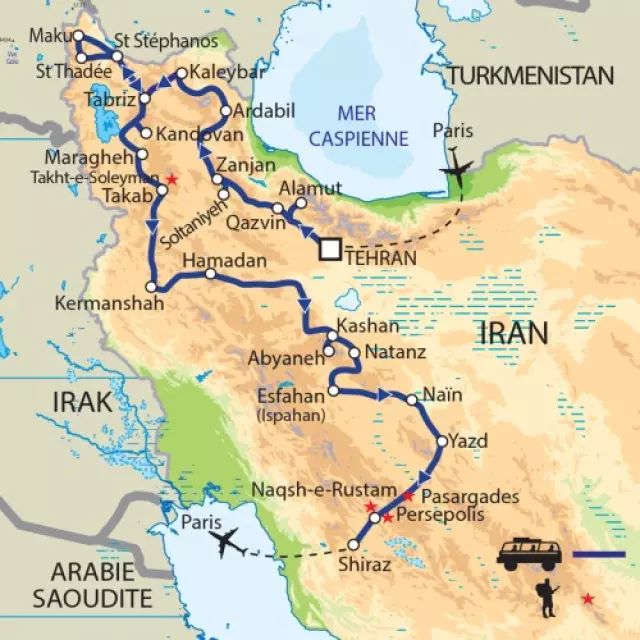 Carte de l'itinéraire : La Perse d'hier et l'Iran d'aujourd'hui