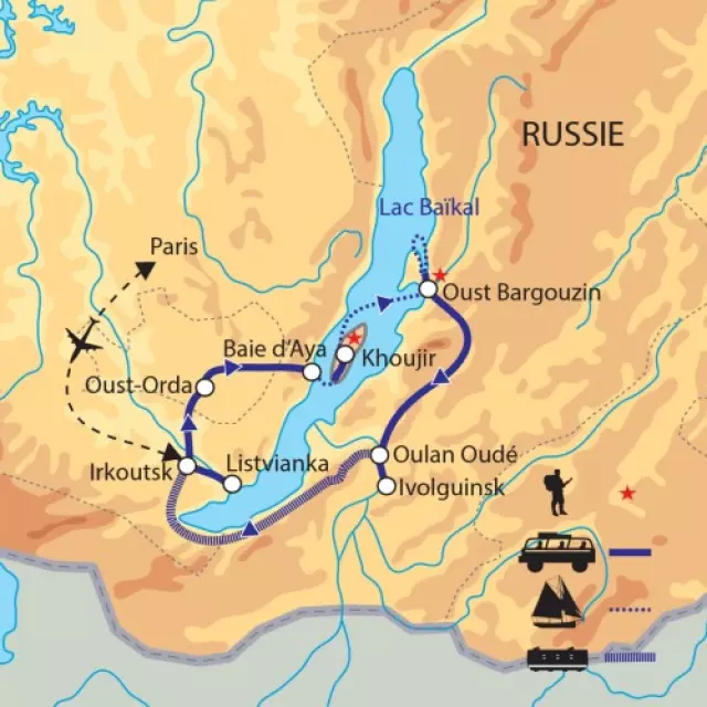 Carte de l'itinéraire : Irkoutsk et le lac Baikal, perle de Sibérie