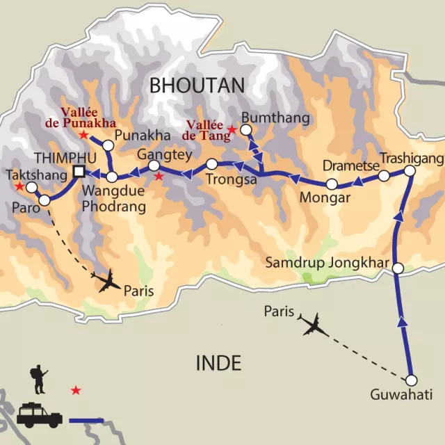 Carte de l'itinéraire : Grand Bhoutan