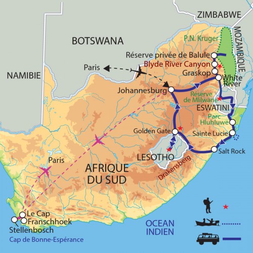 Carte : Afrique du Sud - Epopées sud-africaines