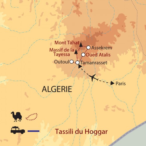 Carte : Algérie - Méharée archéologique Hoggar