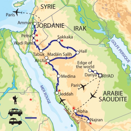 Carte : Arabie saoudite Jordanie - Routes nabatéennes : de l’Arabie Heureuse à l’Arabie Pétrée