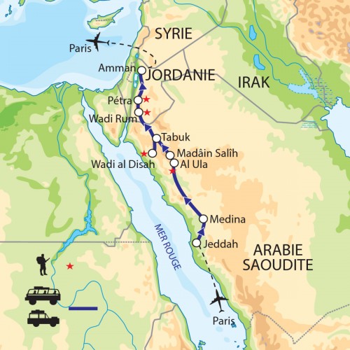 Carte : Arabie saoudite Jordanie - Sur la trace des Nabatéens