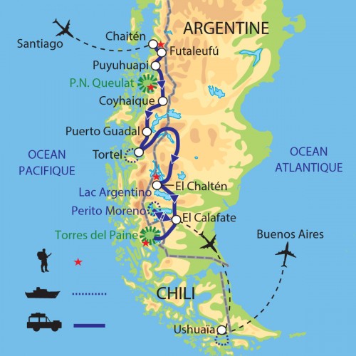 Carte : Argentine Chili - Grande traversée de la Patagonie