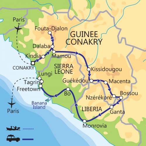 Carte : Guinée Conakry, Libéria, Sierra Leone - Golfe de Guinée : forêts, masques et océans