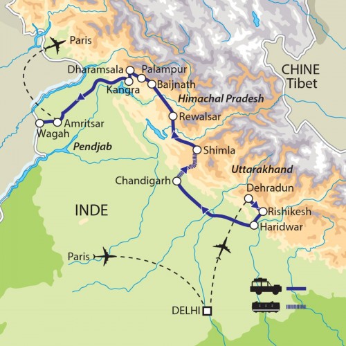 Carte : Inde - Uttarakhand - Himachal Pradesh - Pendjab
