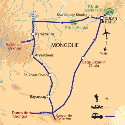 Carte : Mongolie - Désert de Gobi, montagnes et steppes