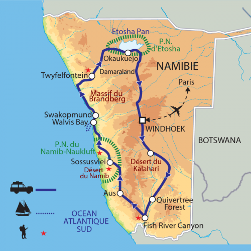 Carte : Namibie - Du Kalahari à Etosha