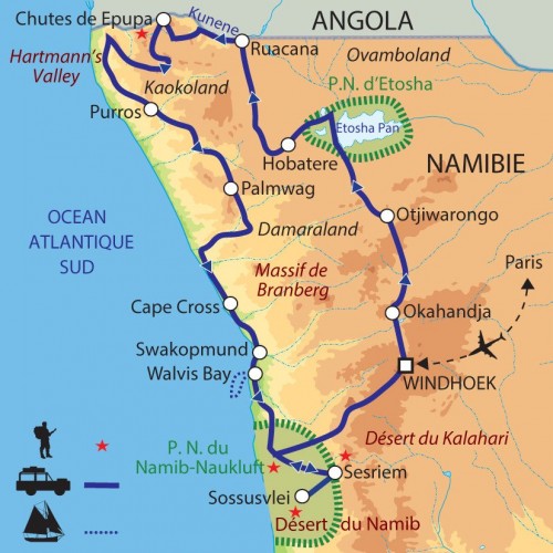 Carte : Namibie - AVENTURE NAMIBIENNE