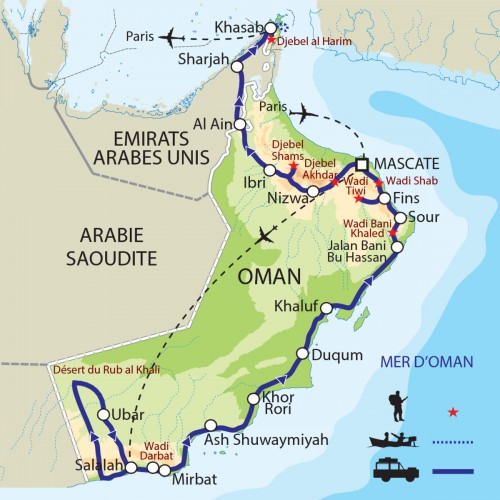Carte : Oman - Grande traversée du Sultanat d'Oman : de la mer d'Arabie au détroit d'Ormuz