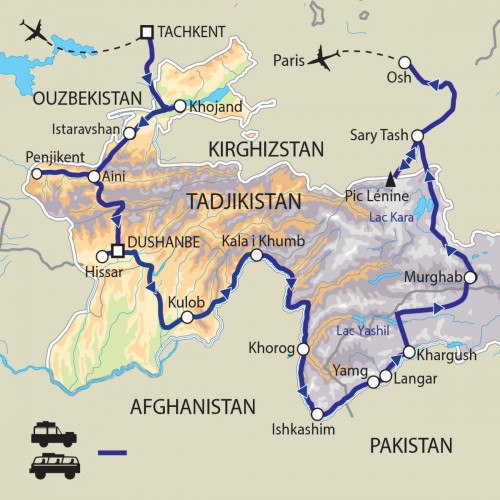 Carte : Tadjikistan - De la Route de la Soie aux Monts Pamir