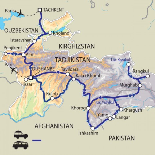 Carte : Tadjikistan - De la Route de la soie aux monts Pamir